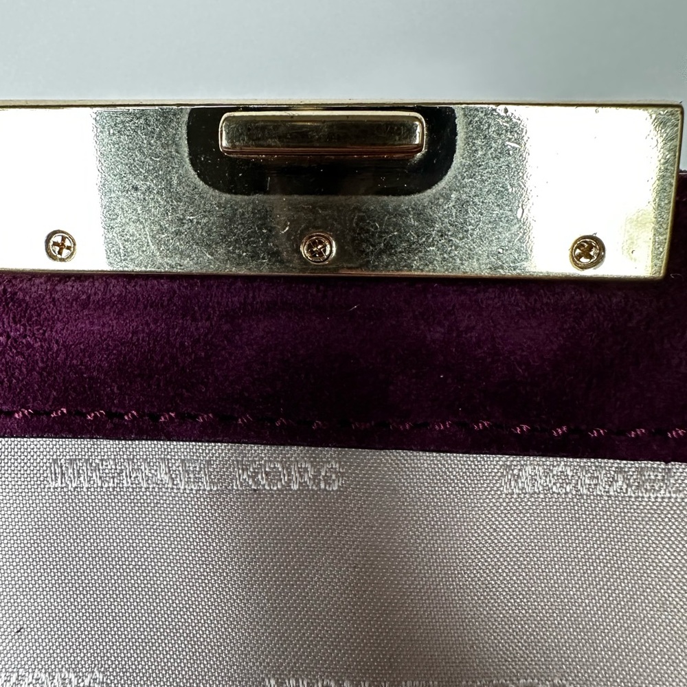 Michael Kors Quilted Plum Suede Shoulder Bag with Gold Chain - Picture 9 of 16